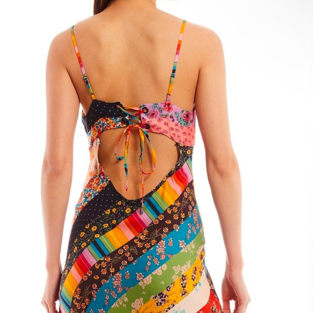 Free People Fiona Maxi Bodycon Dress Confetti Rainbow Striped Floral Boho Med - Picture 4 of 10